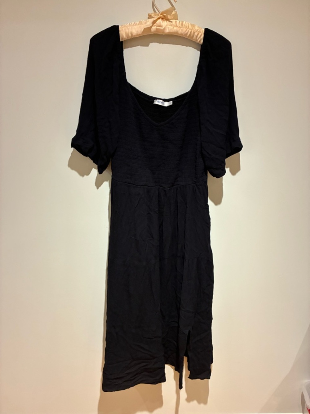 Black Midi Dress with Smocked Bodice